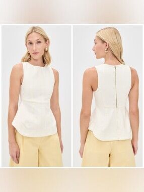 Aligne Chlo Sleeveless Organic Cotton Peplum Top, Size 10 Ecru, Denim Peplum Top